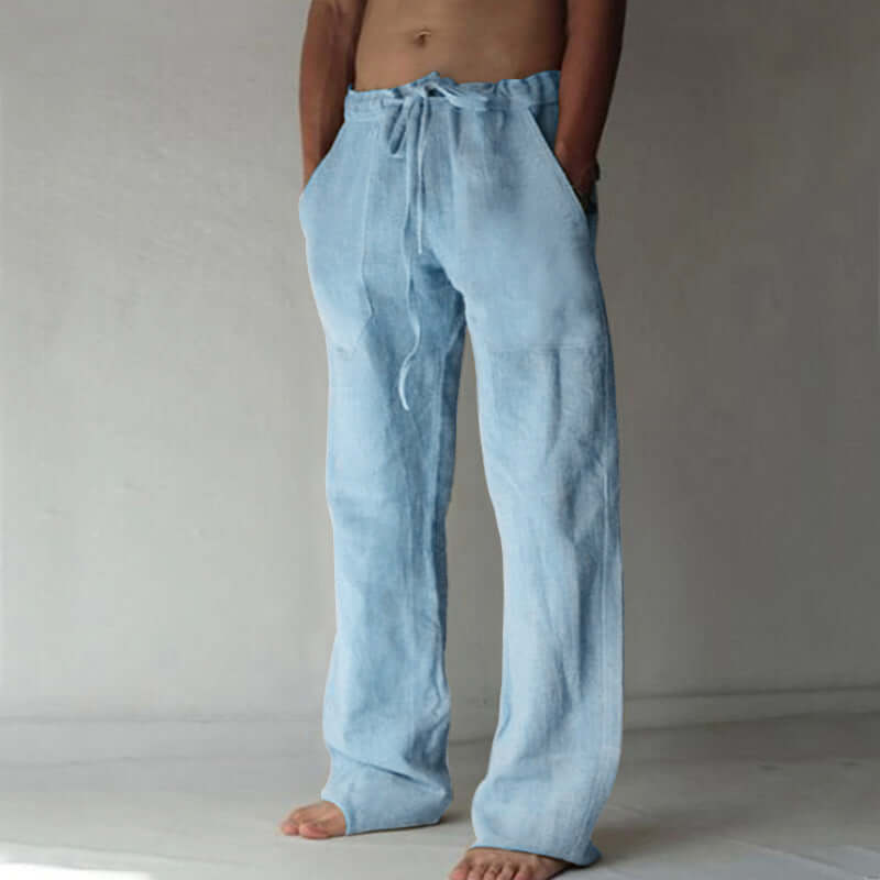 Linen Pants - Loose Fit - Drawstring - Summer Pants - Men's Trousers-Trousers-Chaps London-Light Blue-S-Chaps London