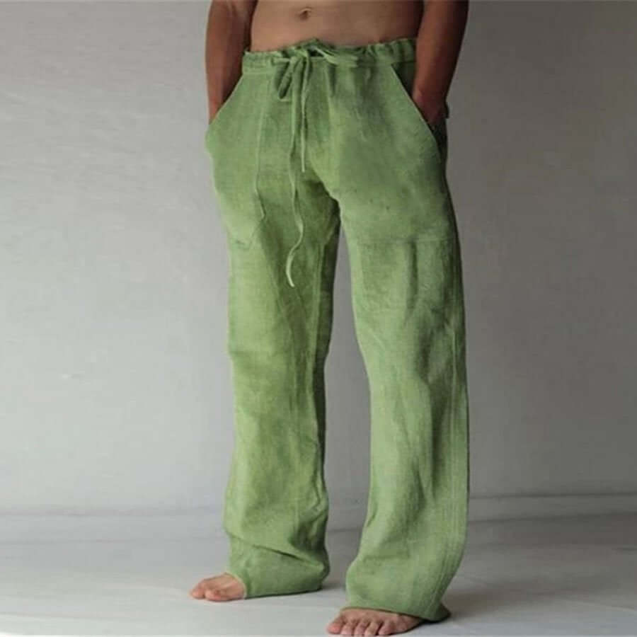 Linen Pants - Loose Fit - Drawstring - Summer Pants - Men's Trousers-Trousers-Chaps London-Light Green-S-Chaps London
