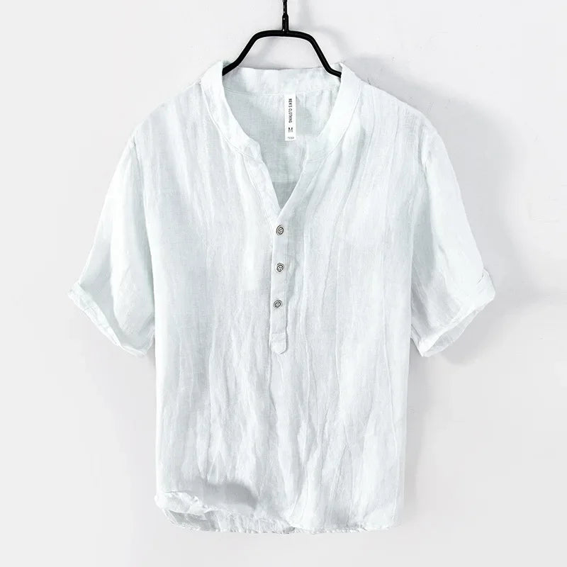 Linen Shirt - Button-Up - Lightweight - Short Sleeve Shirt - Men's Shirts-Shirts-Chaps London-White-M-Chaps London