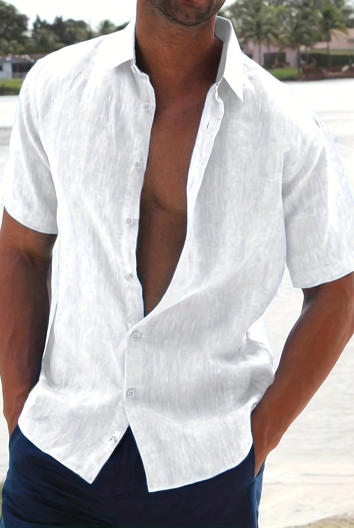 Linen Shirt - Cotton - Short Sleeve - Button-Up Shirt - Men's Clothing-Men Shirts-Chaps of London-White-M-Chaps of London