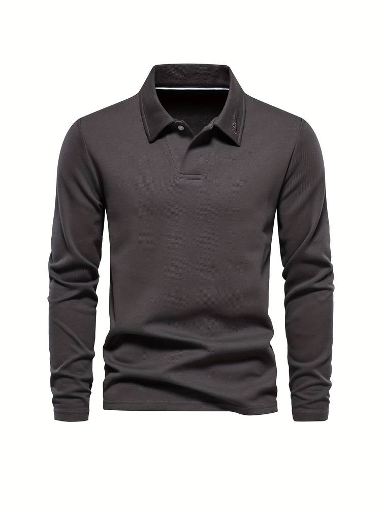 Long Sleeve Polo Shirt - Plain Collared Men's Polo-Men’s Long Sleeve Polo Shirt-Chaps London-Black-S-Chaps London