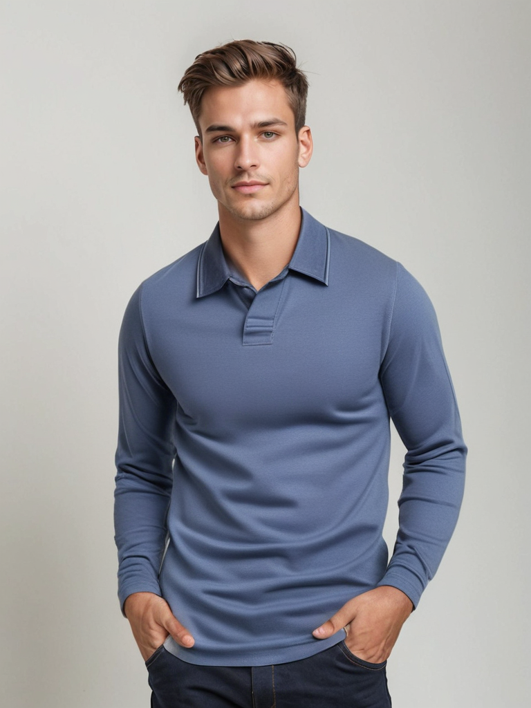Long Sleeve Polo Shirt - Plain Collared Men's Polo-Men’s Long Sleeve Polo Shirt-Chaps London-Blue-S-Chaps London