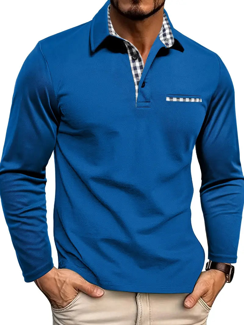 Long Sleeve Polo Shirt - Regular Fit Men's Polo-Men's Long-Sleeve Polo Shirt-Chaps London-Blue-S-Chaps London