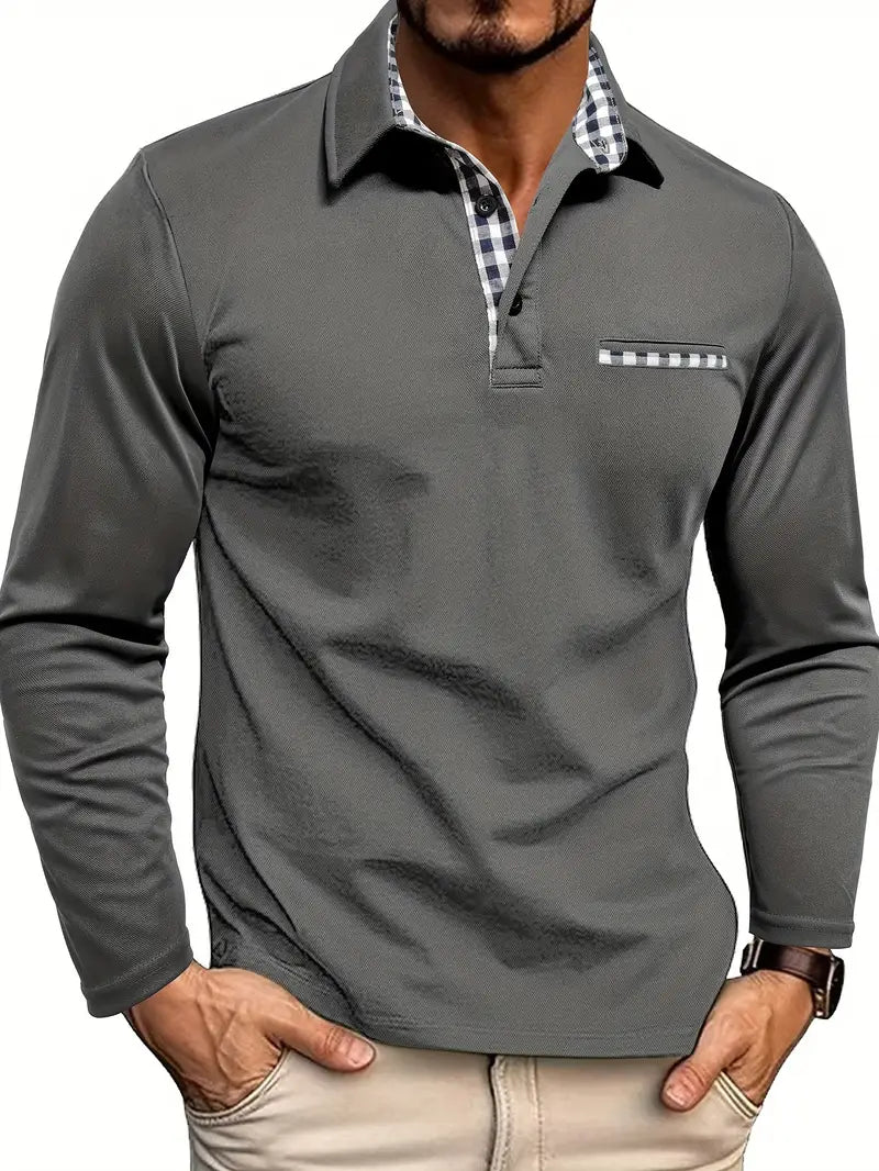 Long Sleeve Polo Shirt - Regular Fit Men's Polo-Men's Long-Sleeve Polo Shirt-Chaps London-Gray-S-Chaps London
