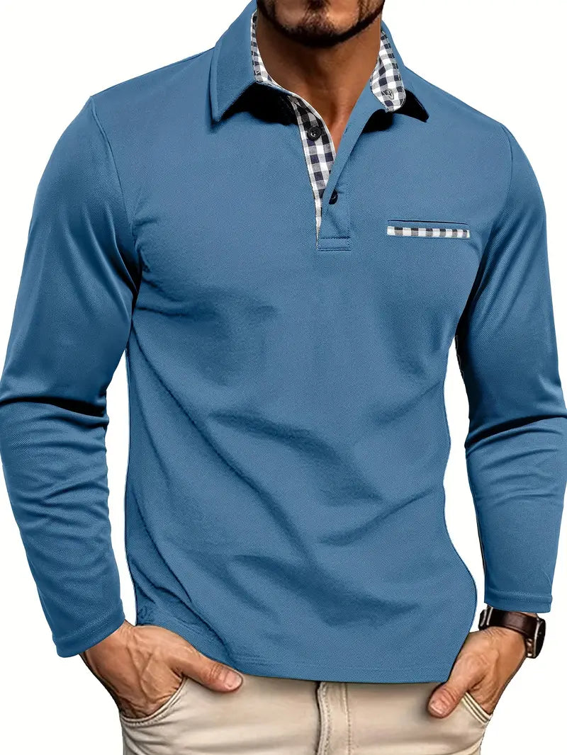 Long Sleeve Polo Shirt - Regular Fit Men's Polo-Men's Long-Sleeve Polo Shirt-Chaps London-Light Blue-S-Chaps London