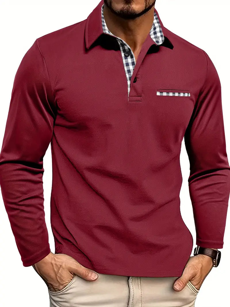Long Sleeve Polo Shirt - Regular Fit Men's Polo-Men's Long-Sleeve Polo Shirt-Chaps London-Red-S-Chaps London