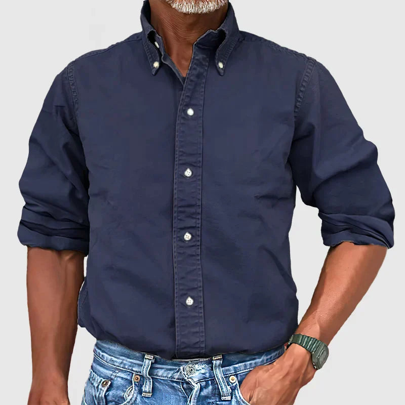 Long Sleeve Shirt - Casual - Collared - Button-Up Shirt - Men's Shirts-Shirts-Chaps London-Navy Blue-S-Chaps London
