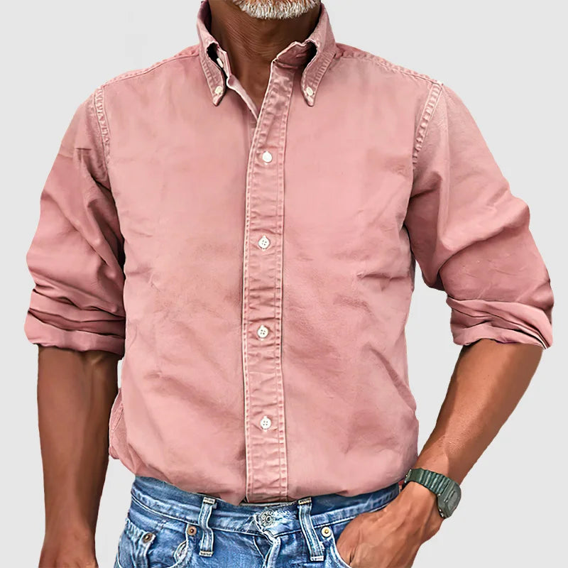 Long Sleeve Shirt - Casual - Collared - Button-Up Shirt - Men's Shirts-Shirts-Chaps London-Pink-S-Chaps London