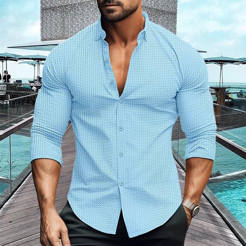 Long Sleeve Shirt - Men's Breathable Collared Button Up-Men's Top-Chaps London-Blue-S-Chaps London