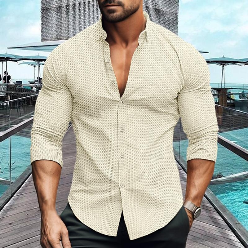 Long Sleeve Shirt - Men's Breathable Collared Button Up-Men's Top-Chaps London-Khaki-S-Chaps London