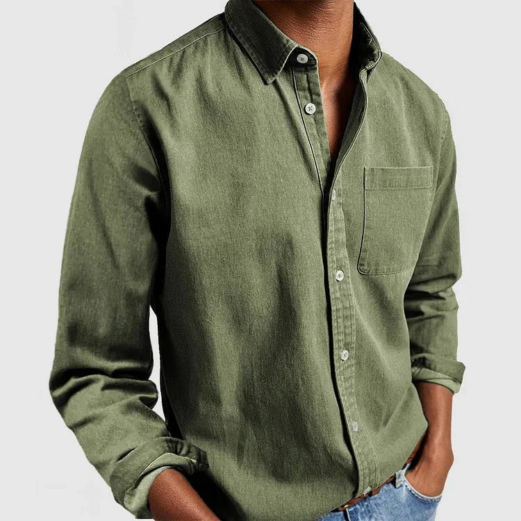 Long Sleeve Shirt - Men's Regular Fit Collared-Shirts-Chaps London-Green-S-Chaps London