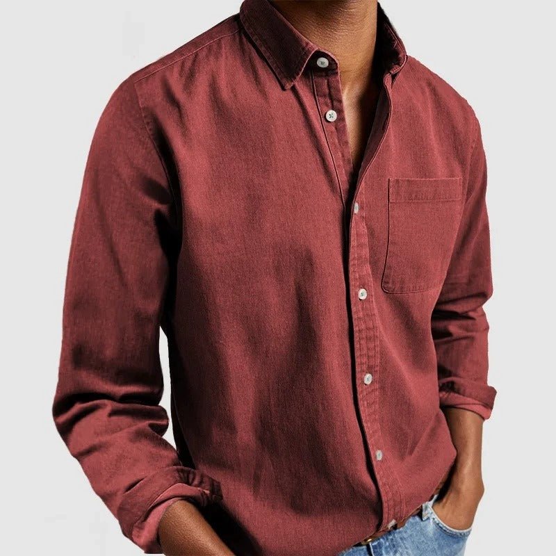 Long Sleeve Shirt - Men's Regular Fit Collared-Shirts-Chaps London-Red-S-Chaps London