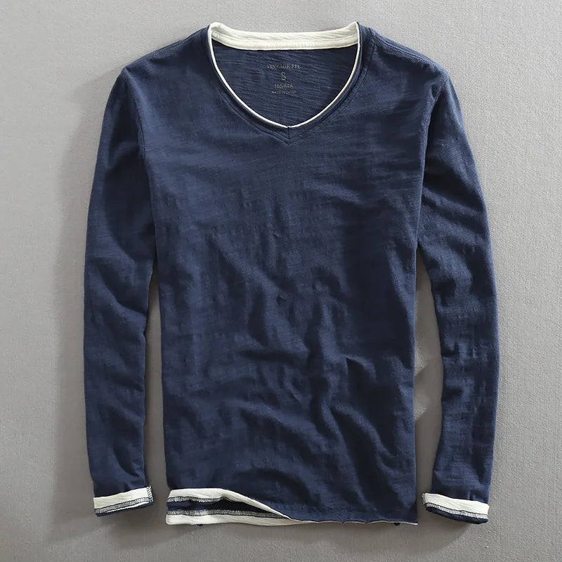 Long Sleeve T-Shirt | Basic | Casual | Long Sleeve Shirts | Men's Clothing-T-Shirts-Chaps London-Navy Blue-S-Chaps London