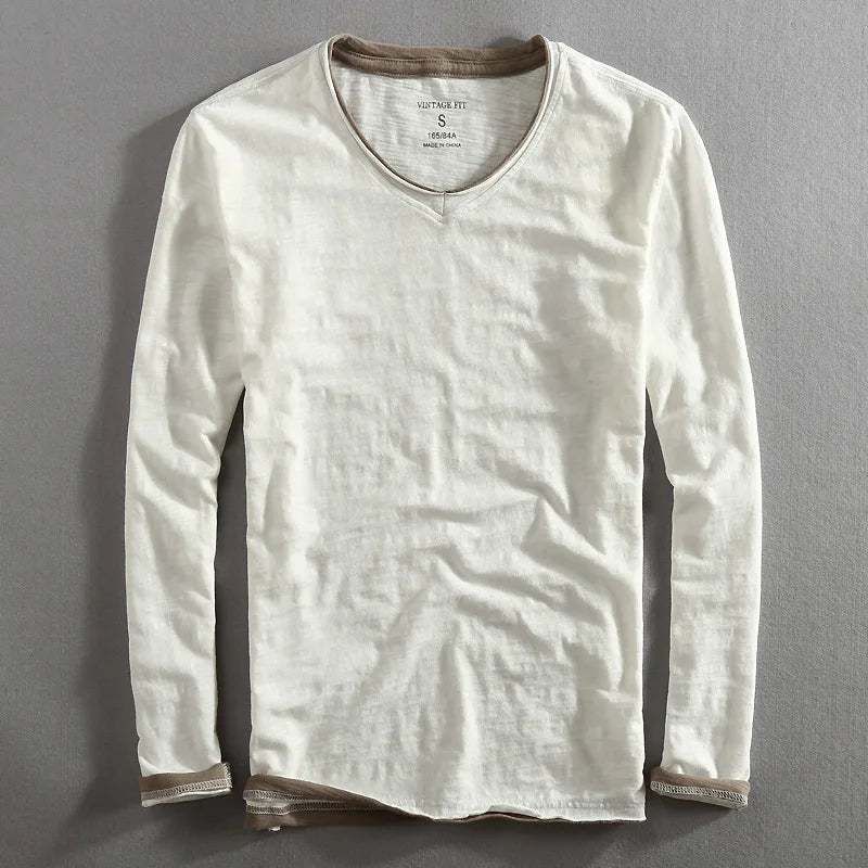 Long Sleeve T-Shirt | Basic | Casual | Long Sleeve Shirts | Men's Clothing-T-Shirts-Chaps London-White-S-Chaps London