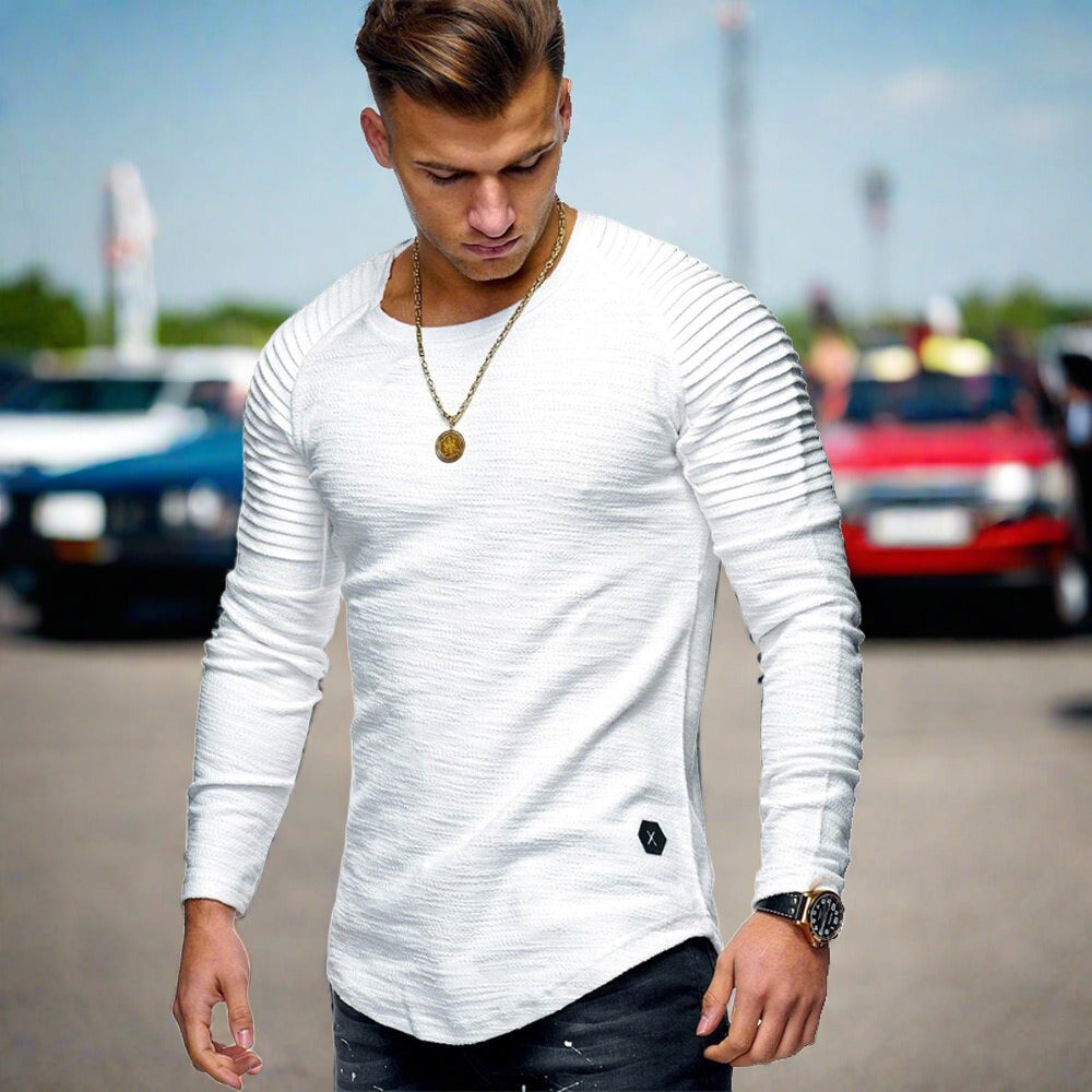 Long Sleeve T-Shirt - Casual - Crew Neck - Sweater - Men's Clothing-T-Shirts-Chaps London-White-XS-Chaps London