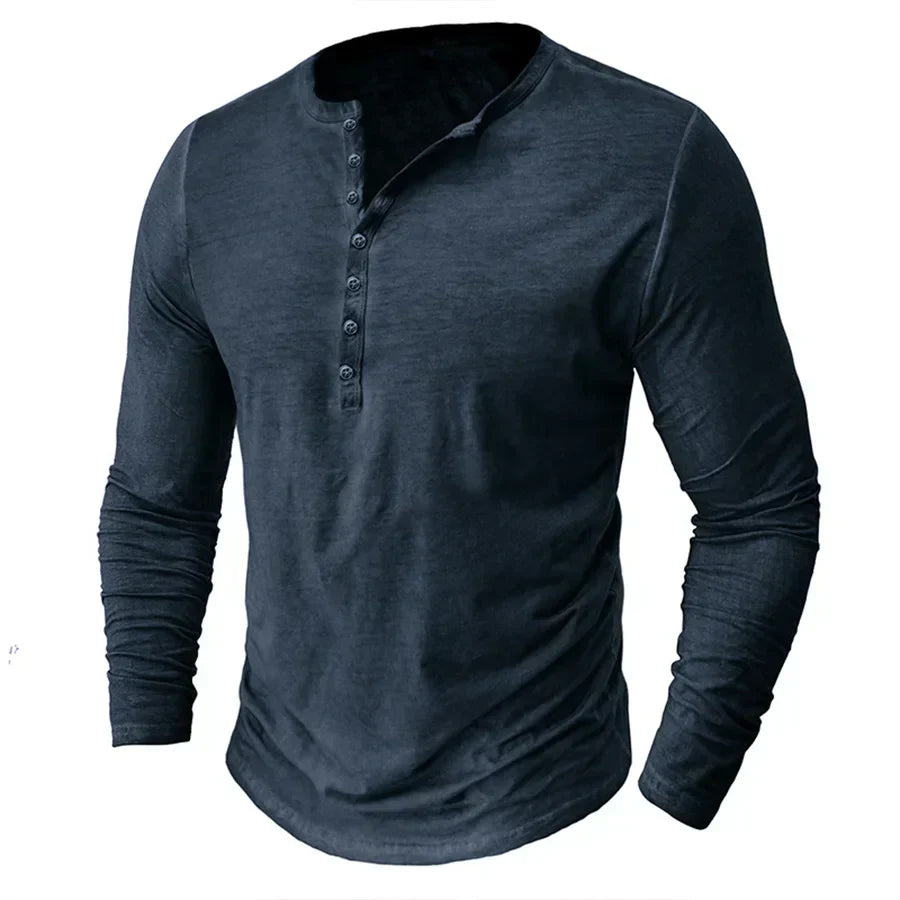Long Sleeve T-Shirt - Half Buttoned - Pullover - Henley Shirt - Men's Shirt-Shirt heren-Chaps London-Blue-S-Chaps London