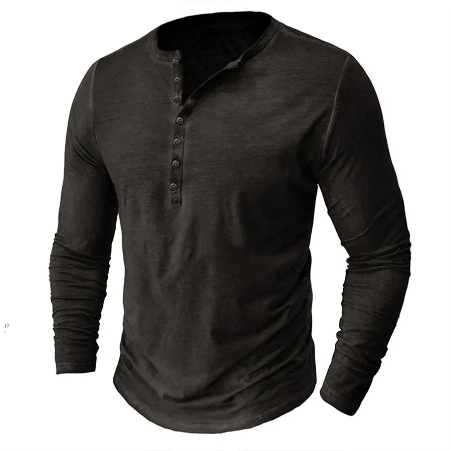 Long Sleeve T-Shirt - Half Buttoned - Pullover - Henley Shirt - Men's Shirt-Shirt heren-Chaps London-Dark Gray-S-Chaps London