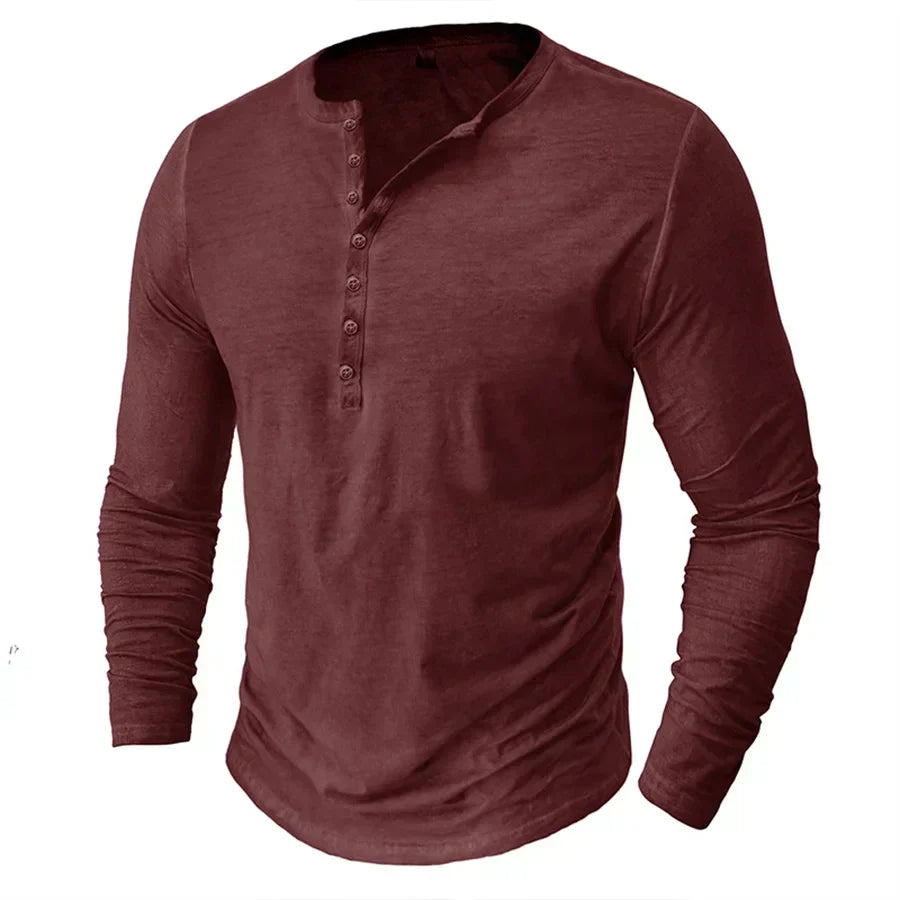 Long Sleeve T-Shirt - Half Buttoned - Pullover - Henley Shirt - Men's Shirt-Shirt heren-Chaps London-Red-S-Chaps London