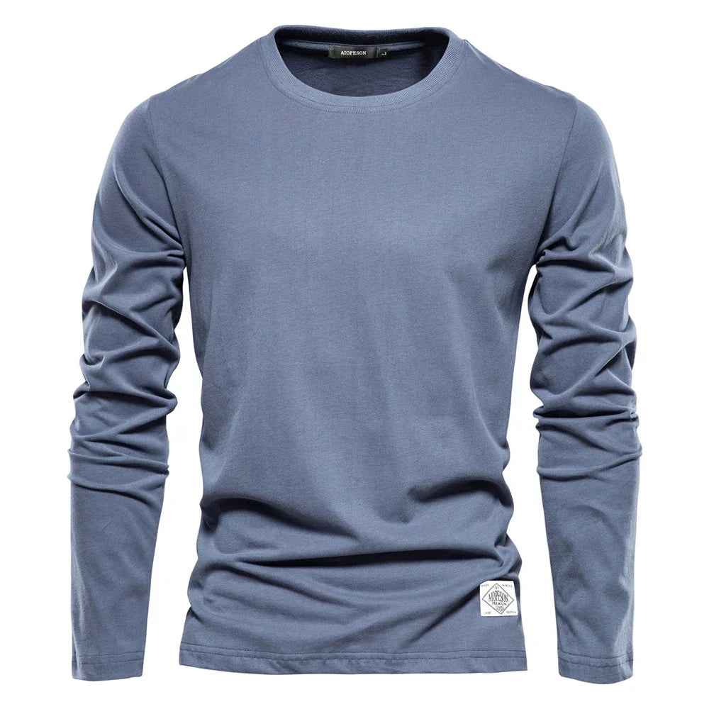 Long Sleeve T-Shirt - Men's Plain Crew Neck-T-shirt man-Chaps London-Blue-S-Chaps London