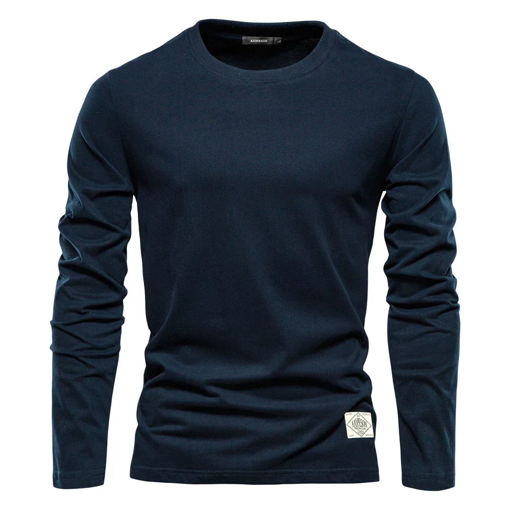 Long Sleeve T-Shirt - Men's Plain Crew Neck-T-shirt man-Chaps London-Navy Blue-S-Chaps London