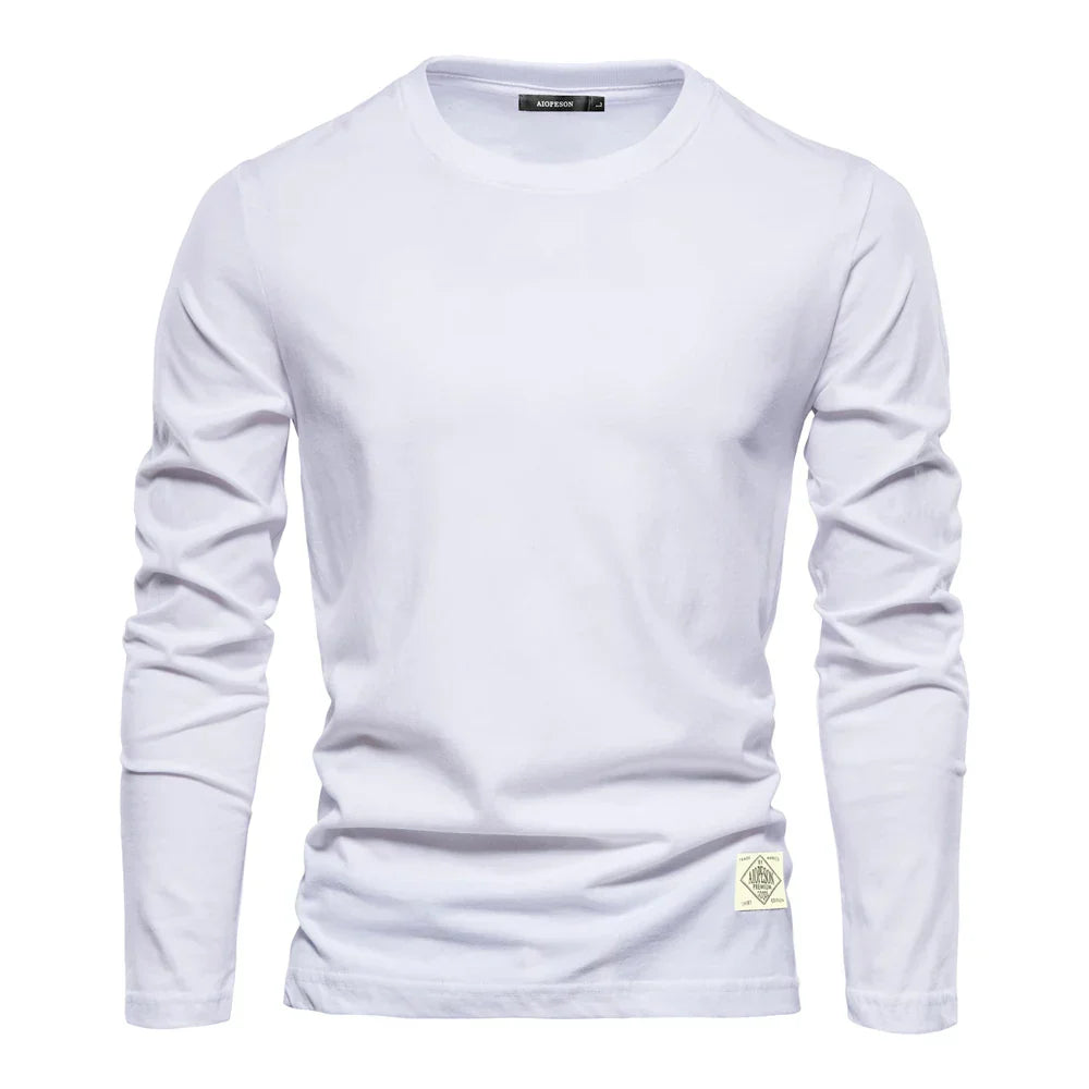Long Sleeve T-Shirt - Men's Plain Crew Neck-T-shirt man-Chaps London-White-S-Chaps London