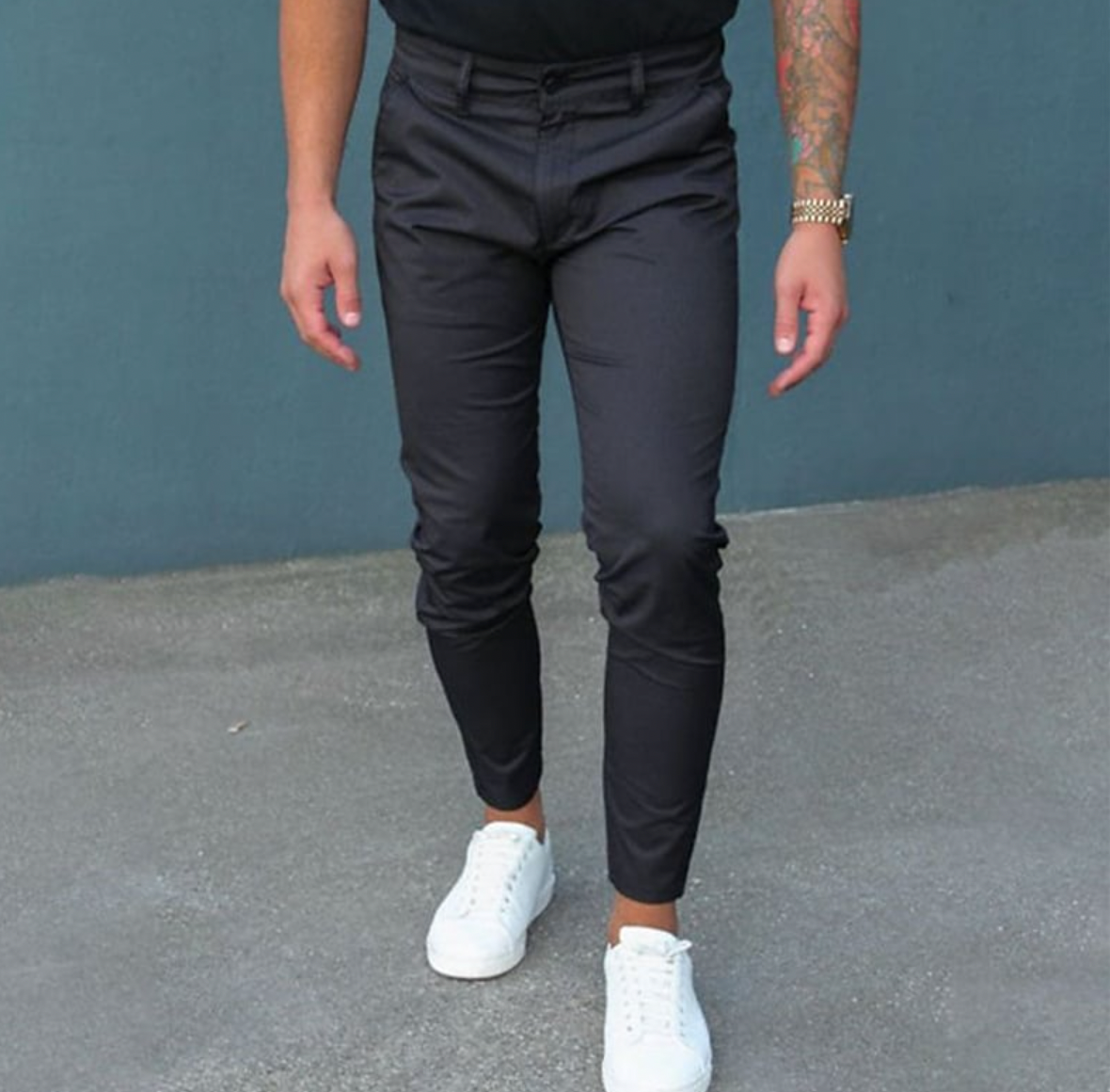 Men's Chinos - Casual Stretchy Slim Fit Chino Pants-Pantalon-Chaps London-Black-XS-Chaps London