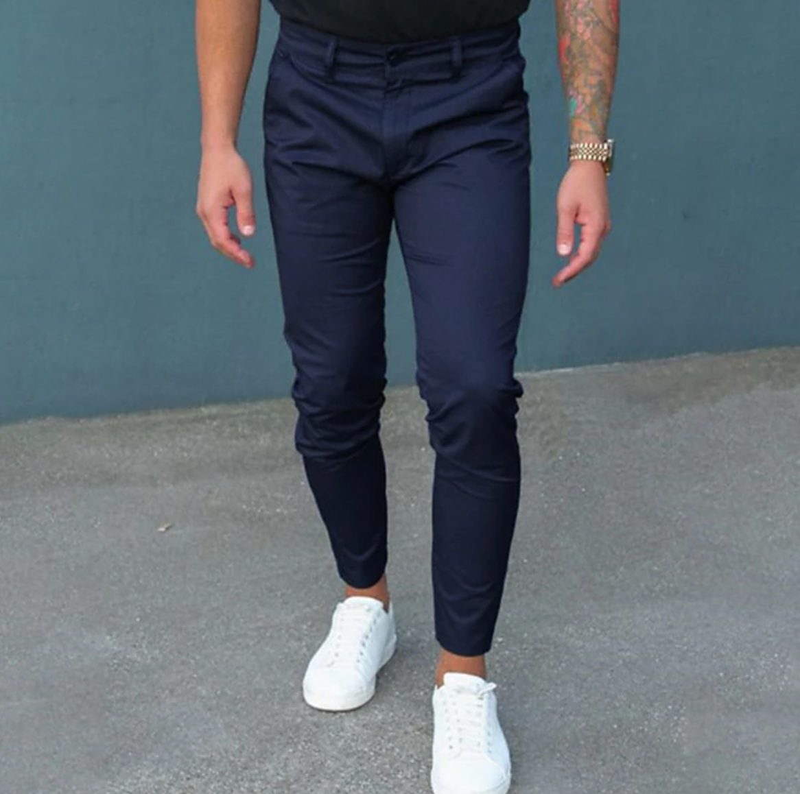 Men's Chinos - Casual Stretchy Slim Fit Chino Pants-Pantalon-Chaps London-Blue-XS-Chaps London