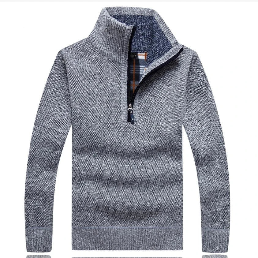 Men's Half Zip Sweater | Knitted | Pullover | Men's Quarter Zip Jumper | Winter Clothes-Sweater-Chaps London-Light Gray-XS-Chaps London