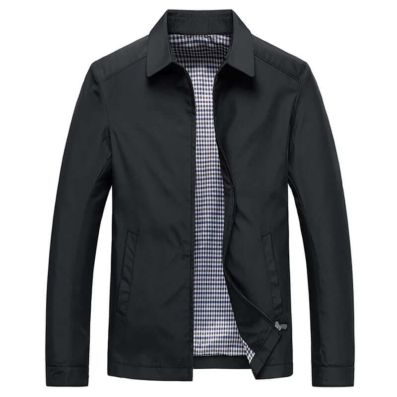 Men's Jacket - Zip-Up - Lightweight - Harrington Jacket - Windproof Jacket-Coats & Jackets-Chaps London-Black-M-Chaps London