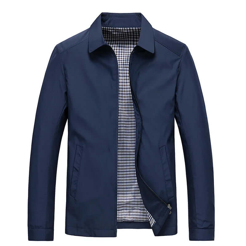 Men's Jacket - Zip-Up - Lightweight - Harrington Jacket - Windproof Jacket-Coats & Jackets-Chaps London-Blue-M-Chaps London