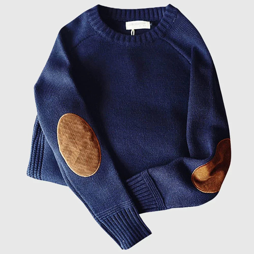 Men's Jumper - Elbow Patches - Regular Fit - Men's Knit Pullover - Knitted Sweater-Sweaters-Chaps London-Blue-S-Chaps London