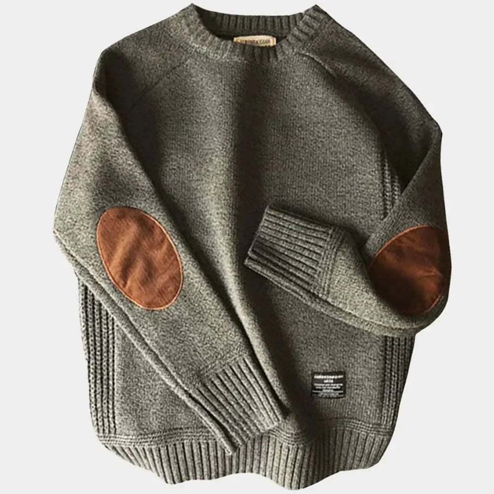 Men's Jumper - Elbow Patches - Regular Fit - Men's Knit Pullover - Knitted Sweater-Sweaters-Chaps London-Grey-S-Chaps London
