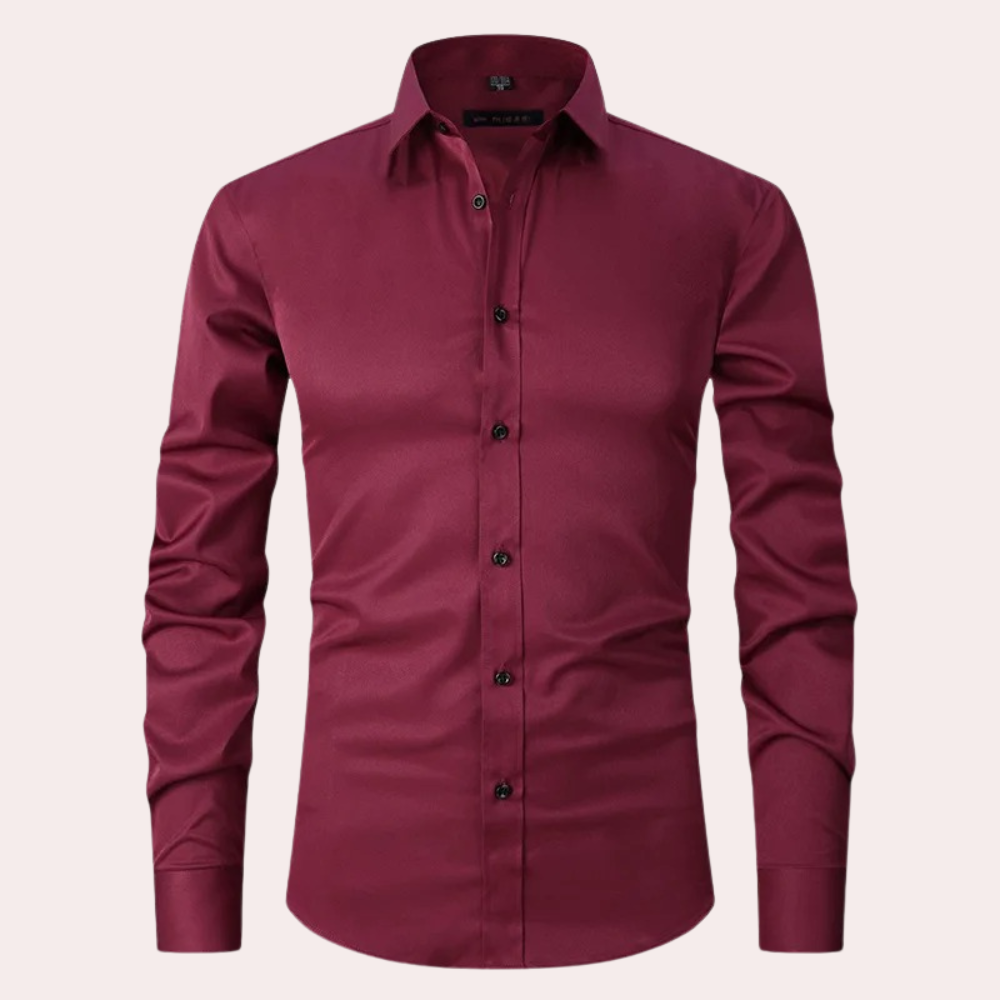 Men's Non Iron Shirt | Stretch | Slim Fit | Dress Shirt | Button-Up Shirt-Dress Shirts-Chaps London-Burgundy Red-S-Chaps London
