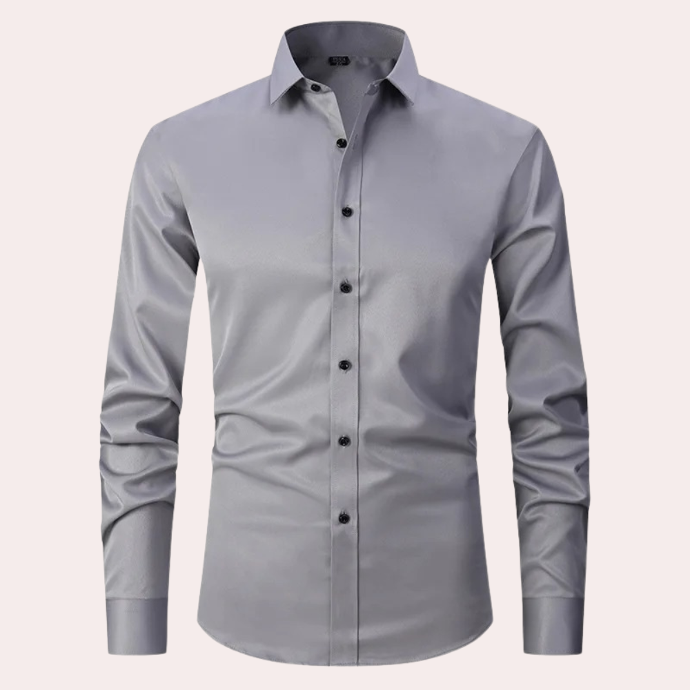 Men's Non Iron Shirt | Stretch | Slim Fit | Dress Shirt | Button-Up Shirt-Dress Shirts-Chaps London-Grey-S-Chaps London