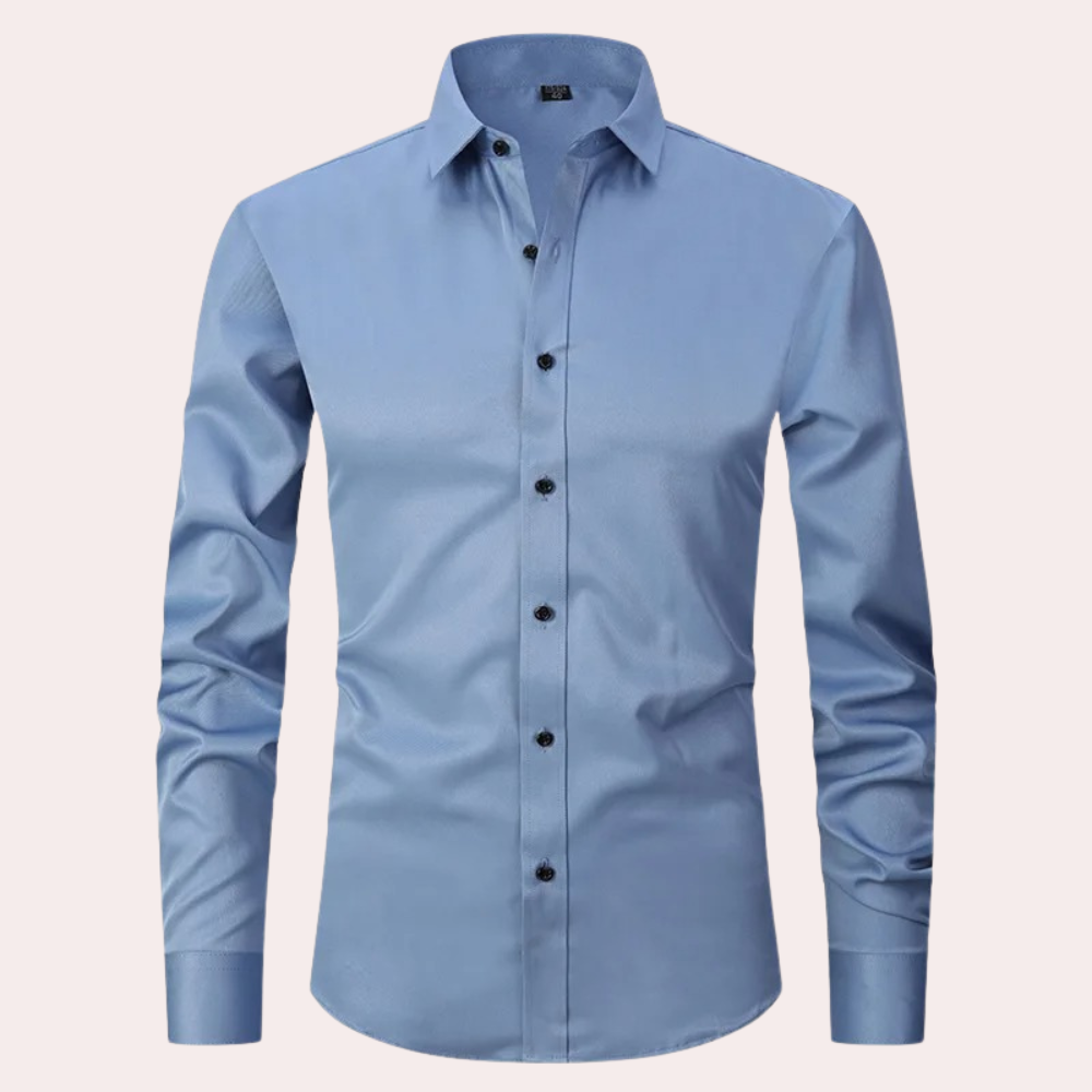 Men's Non Iron Shirt | Stretch | Slim Fit | Dress Shirt | Button-Up Shirt-Dress Shirts-Chaps London-Light Blue-S-Chaps London