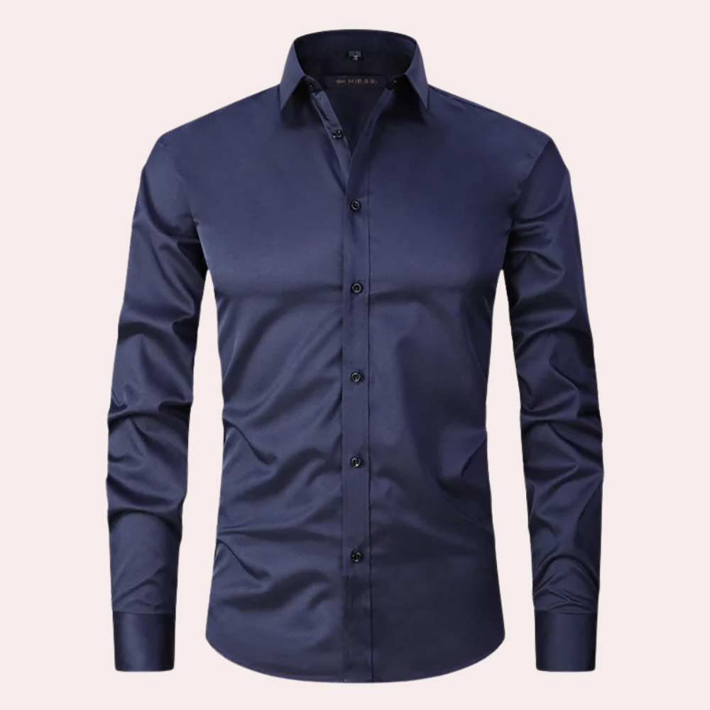 Men's Non Iron Shirt | Stretch | Slim Fit | Dress Shirt | Button-Up Shirt-Dress Shirts-Chaps London-Navy Blue-S-Chaps London
