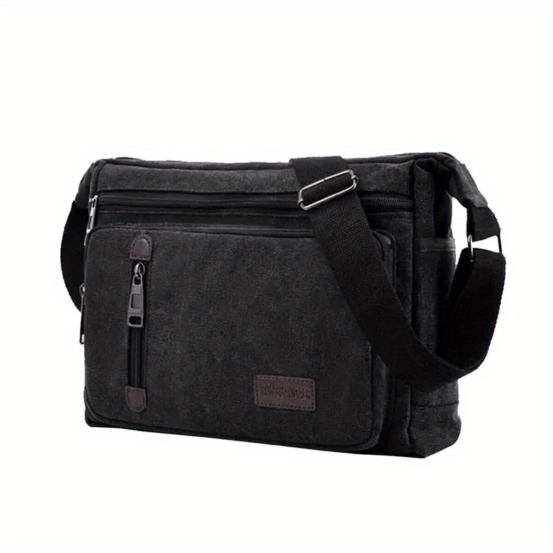 Men's Shoulder Bag | Vintage Canvas Messenger Bag | Zip Closure-Messenger Bag-Chaps London-Black-Chaps London