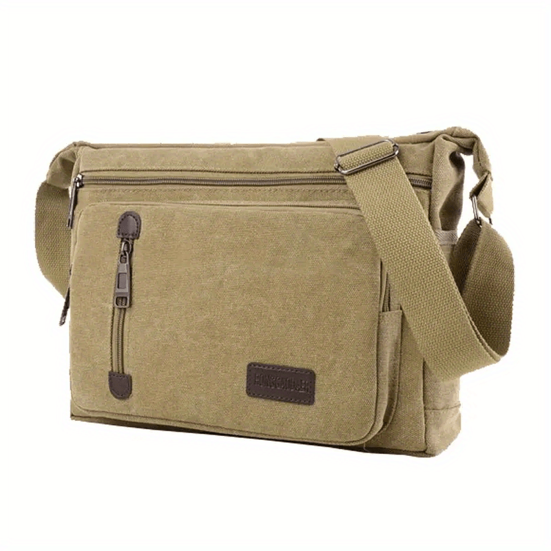 Men's Shoulder Bag | Vintage Canvas Messenger Bag | Zip Closure-Messenger Bag-Chaps London-Khaki-Chaps London