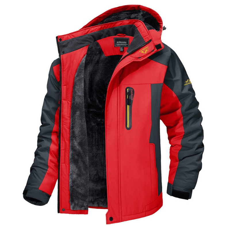 Men's Softshell Jacket - Fleece Lined - Hooded - Windbreaker Jacket - Weatherproof Jackets-Men's Jackets-Chaps London-Red-S-Chaps London