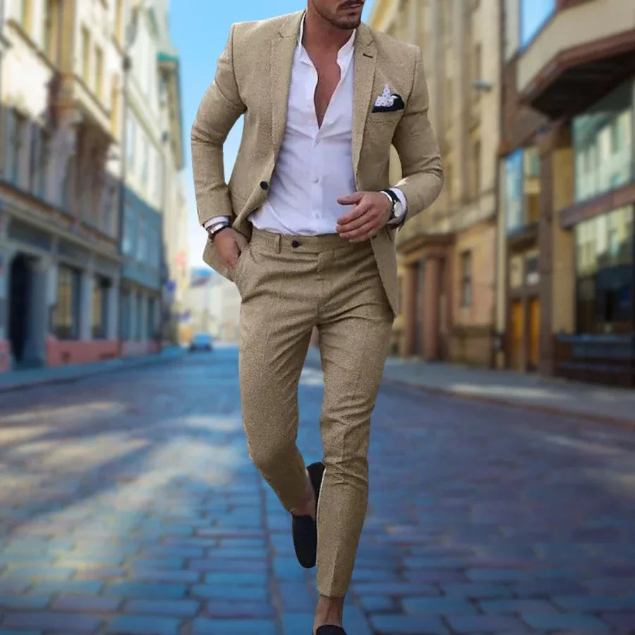 Men's Suit | Tailored | Two-Piece | Slim Fit Suit | Wedding Suits for Men-Chaps London-Khaki-M-Chaps London