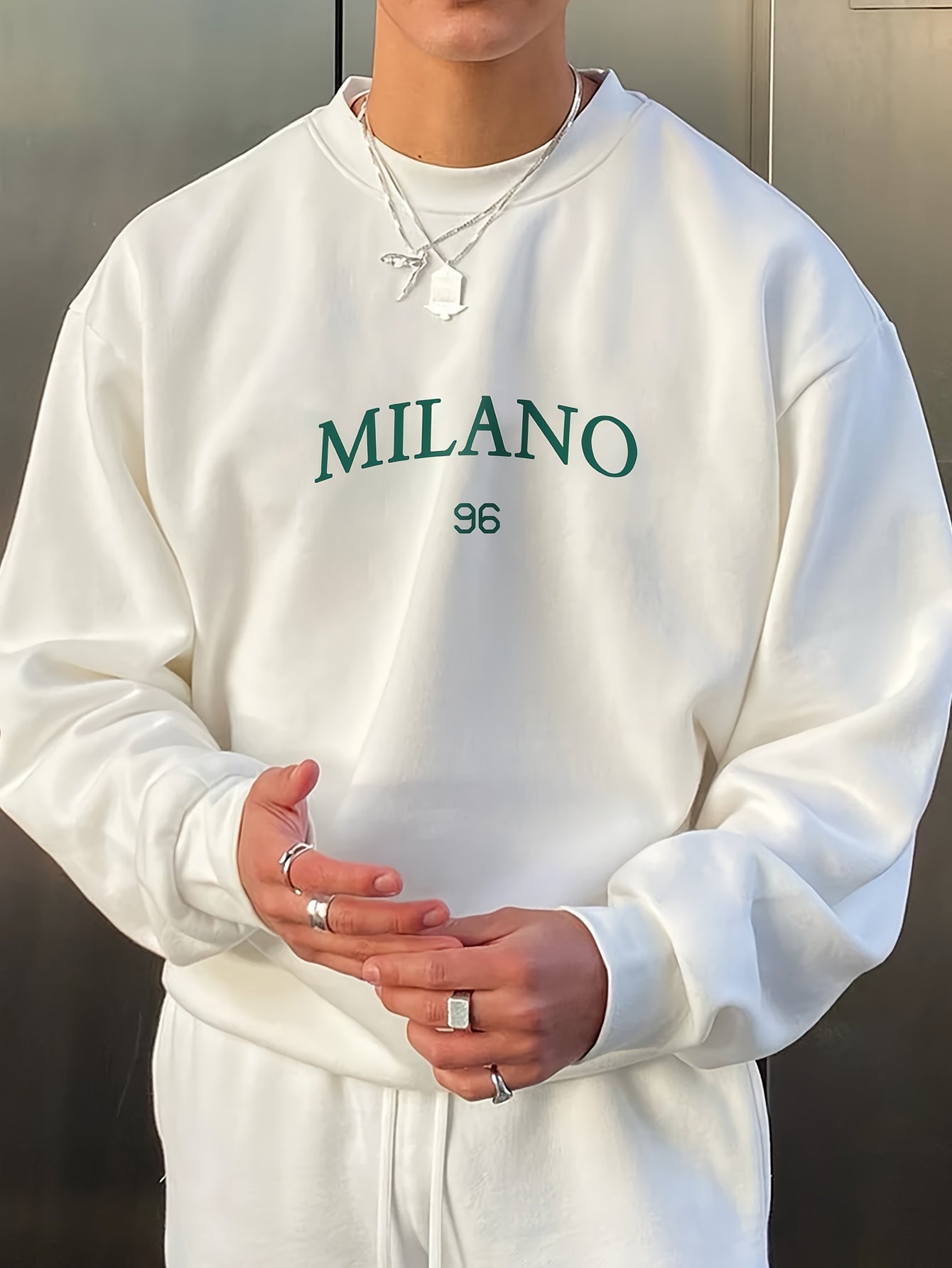 Men's Sweatshirt - Round Neck - Print - Oversized Sweatshirt - Oversized Pullover-Sweaters-Chaps London-White-S-Chaps London