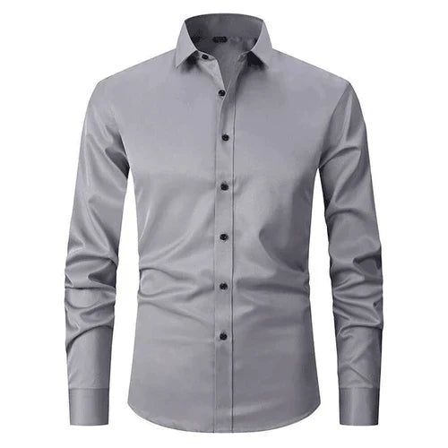 Non-Iron Shirt | Long Sleeve | Button-Up | Dress Shirt | Men's Shirts-Men's long sleeve top-Chaps London-Gray-S-Chaps London