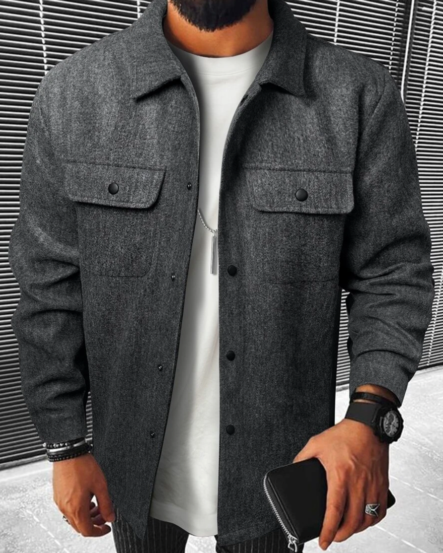 Overshirt - Buttoned - Chest Pockets - Men's Shirt - Shirt Jacket-Jackets-Chaps London-Dark Gray-XS-Chaps London
