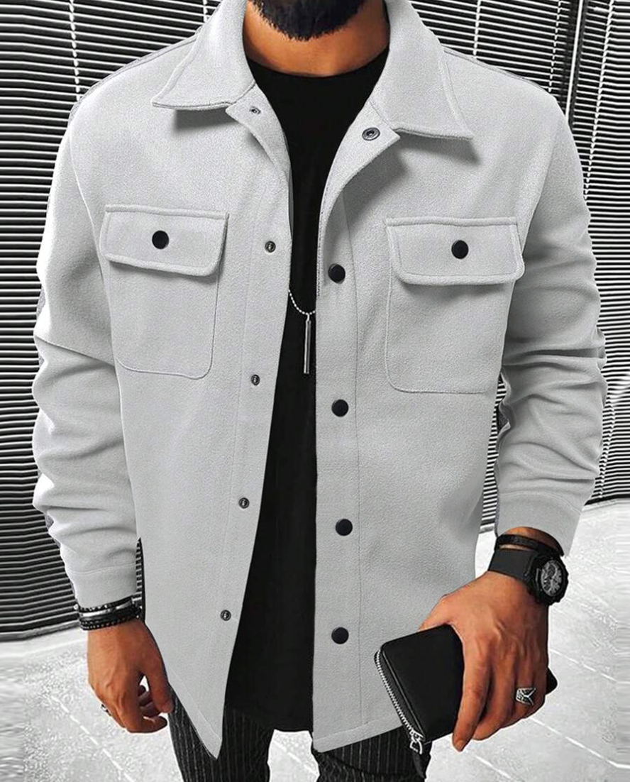 Overshirt - Buttoned - Chest Pockets - Men's Shirt - Shirt Jacket-Jackets-Chaps London-Light Gray-XS-Chaps London