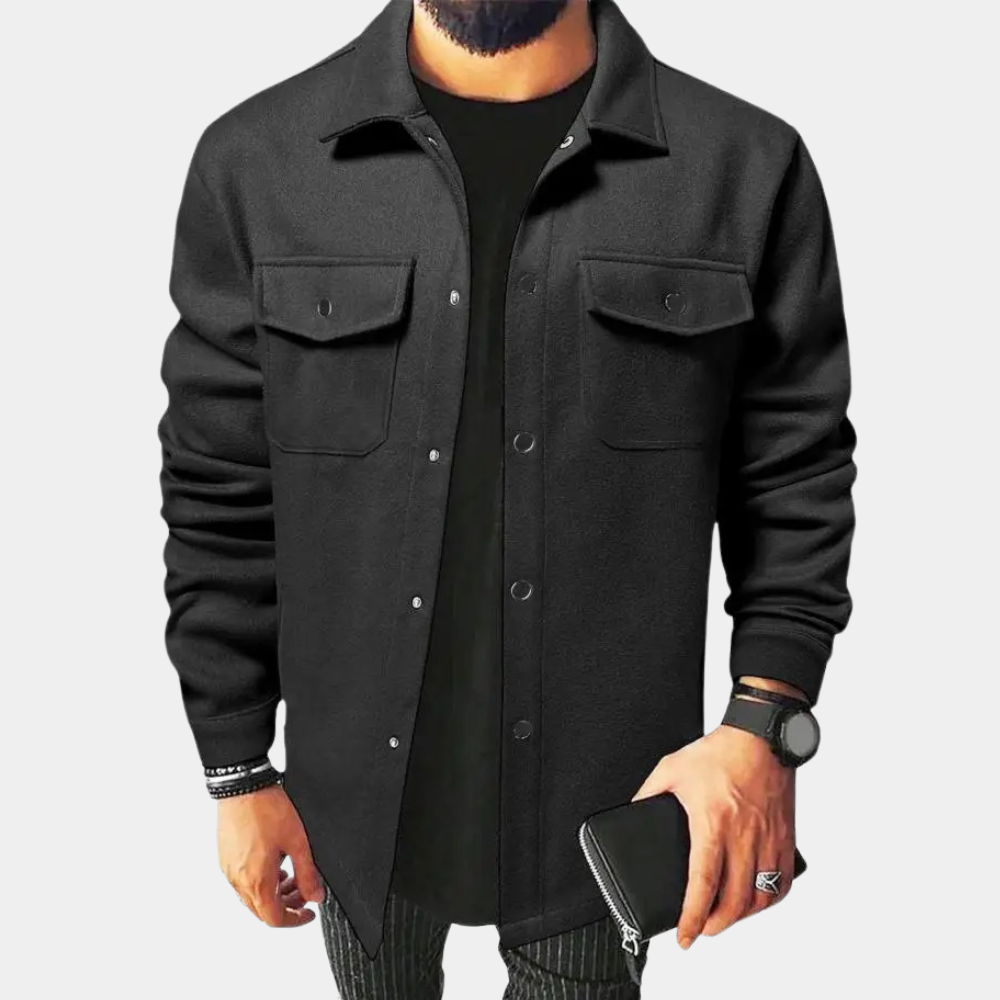 Overshirt - Men's Button Up Shirt Jacket-Fashion Men Shirt Shacket Fall-Chaps London-Black-S-Chaps London