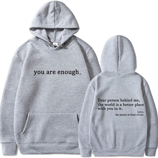 Gray fleece hoodie front and back views with printed text design | Chaps London