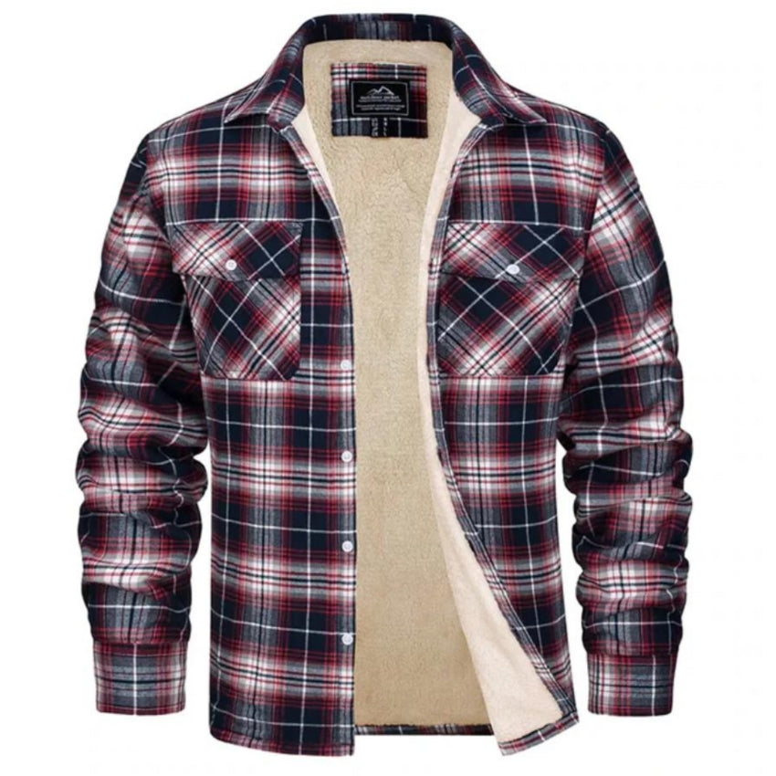 Plaid Overshirt - Men's Button-Up Fleece Lined Shirt Jacket for Winter-Shirts-Chaps London-Red-S-Chaps London