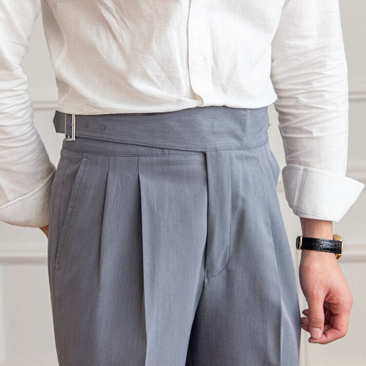 Pleated Pants - Men's Stylish Adjustable Waist Formal Dress Pants-Men Pants-Chaps London-Chaps London