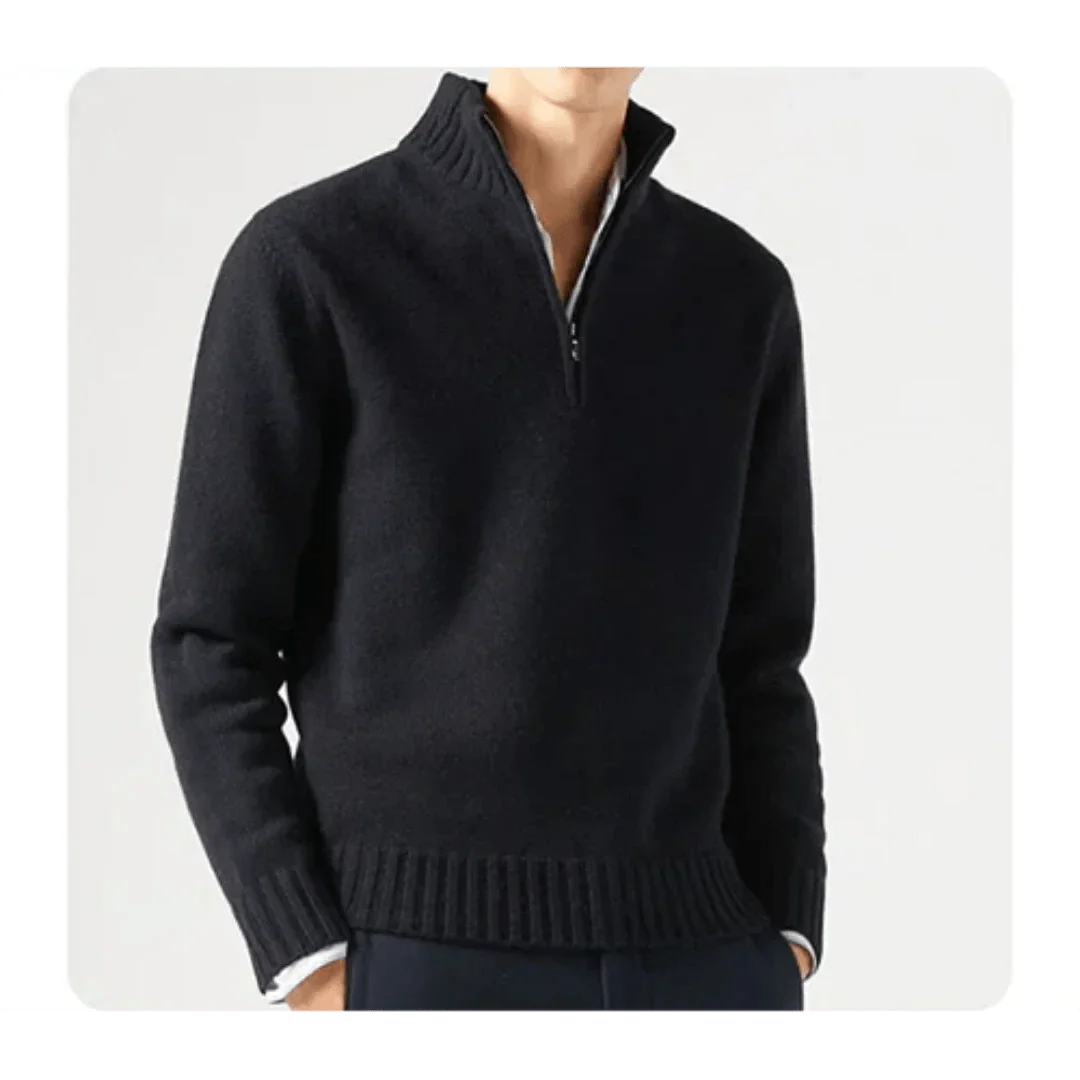 Polo Jumper - Men's Knitted Quarter Zip Sweater Pullover-Chaps London-Black-S-Chaps London