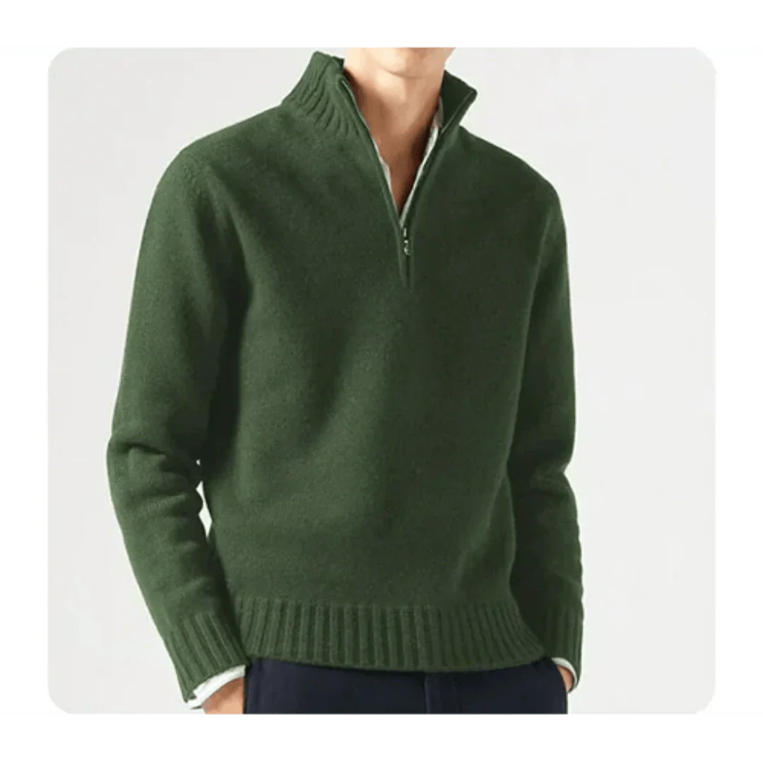 Polo Jumper - Men's Knitted Quarter Zip Sweater Pullover-Chaps London-Green-S-Chaps London
